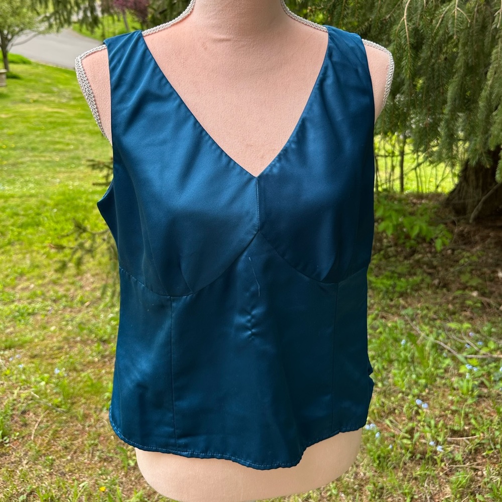 Navy blue silk sleeveless top